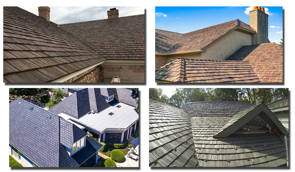 Four different types of roof materials.