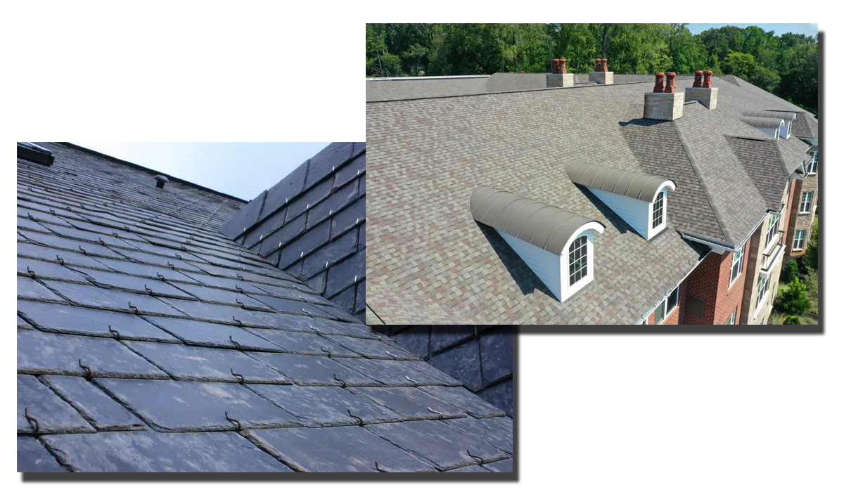 Roofing contractors used two types of roofing materials, asphalt and slate shingles.