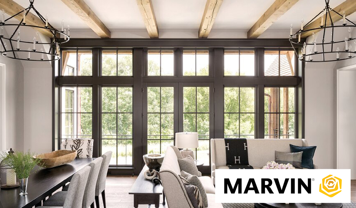 Residential glass wall windows installed by Marvin Windows.